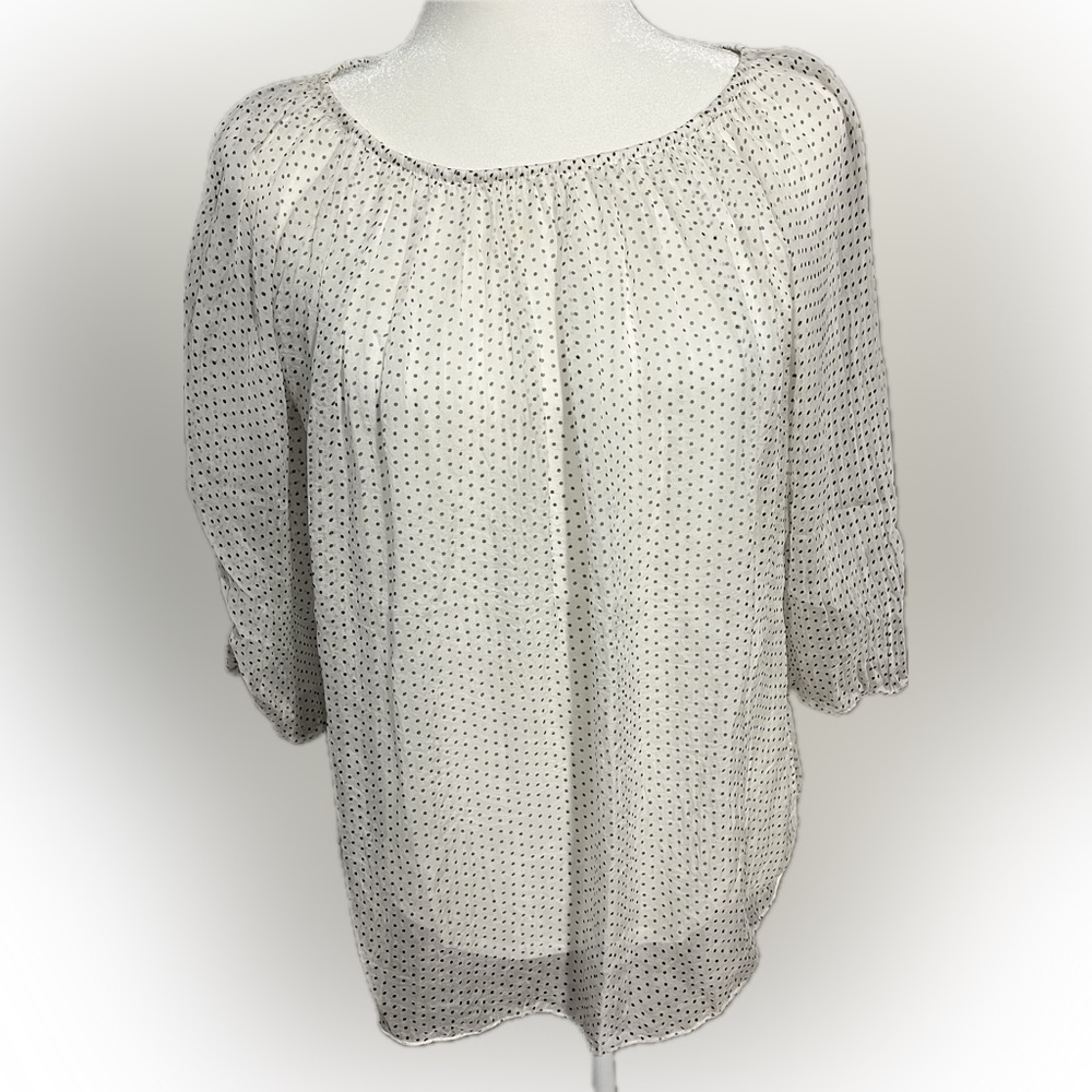Viola Borghi Micro Dot 100% Silk Blouse Size L Made in Italy GUC
